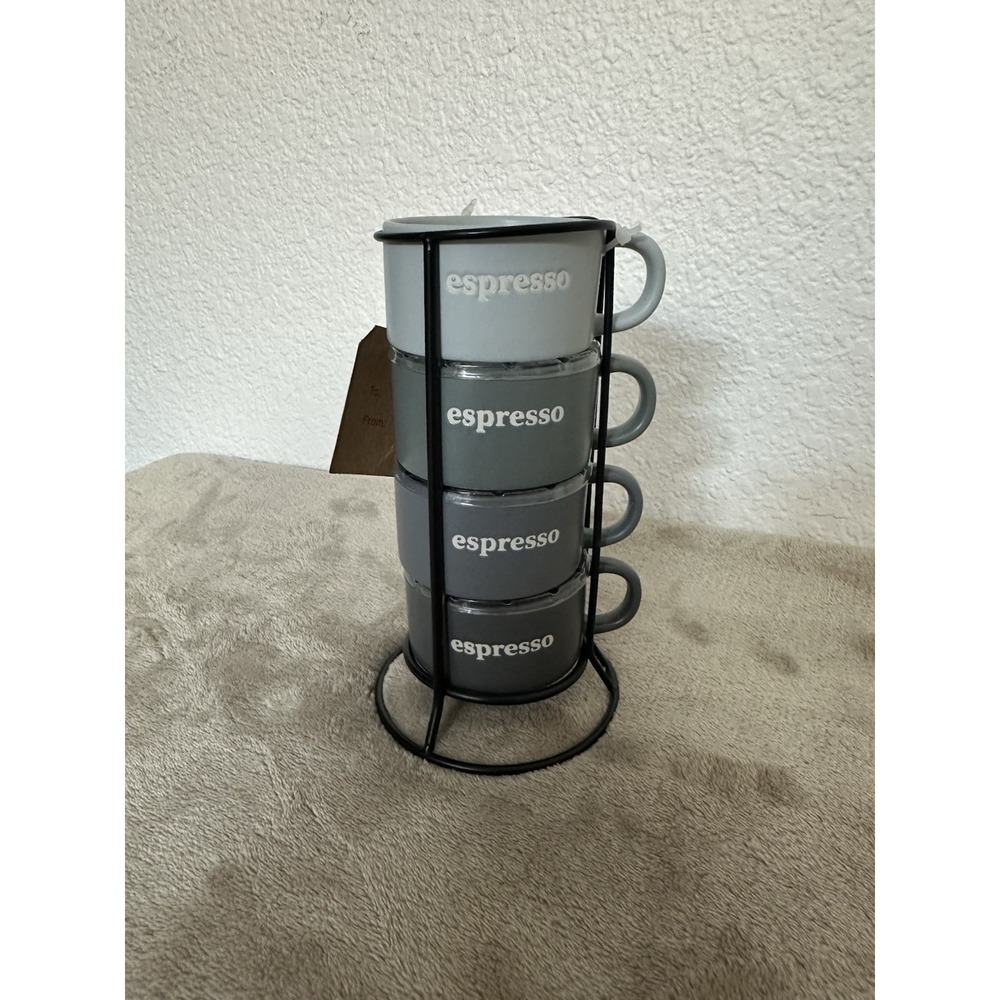 Mini Espresso Coffee Cups Signature Housewares Stackable Black Gray Home Decor